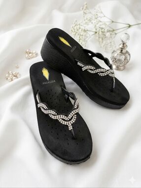 Volatile Bridal Faux Diamond Wedge Sandles ,Black, Women's 7